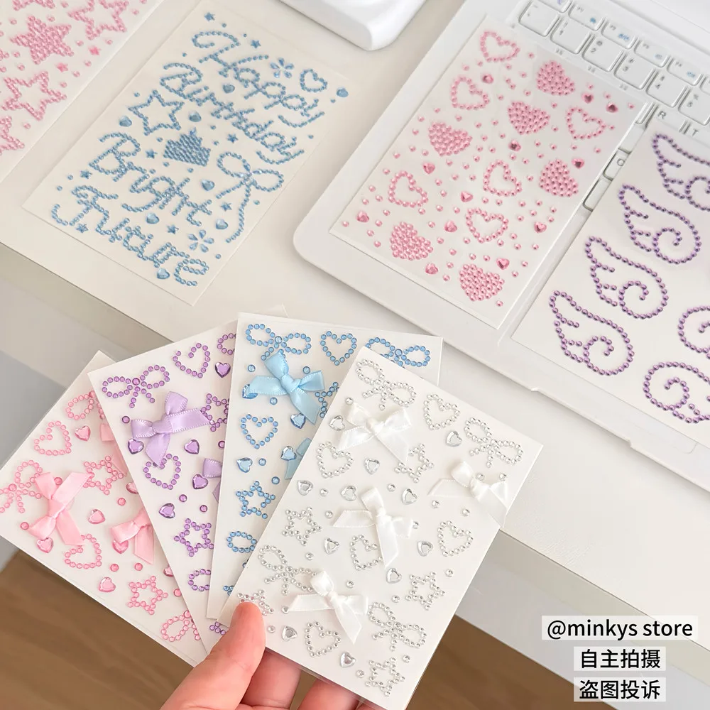 MINKYS 4pcs/5pcs Kawaii Bling Bling DIY Scrapbook Stickers Confetti Phone Camera Decoration Face Decorative Sticker