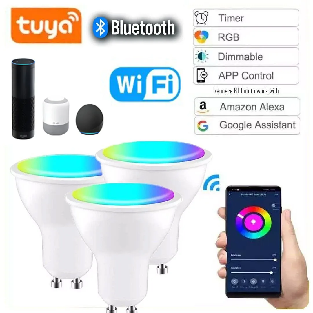 Tuya GU10 LED Bulbs Smart Light RGB WiFi/Bluetooth Spotlight Dimmable Lamp APP Voice Control Alexa Google For Room Home Group