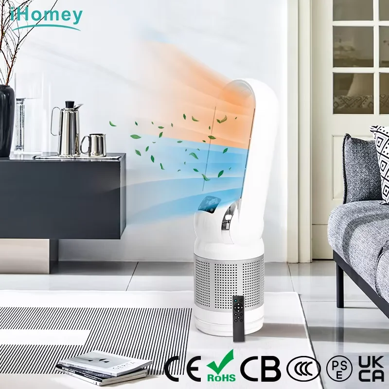 110V 220V Heating Cooling Bladeless Tower Fan Heater  with Energy Efficient OEM Remote Control Household Use