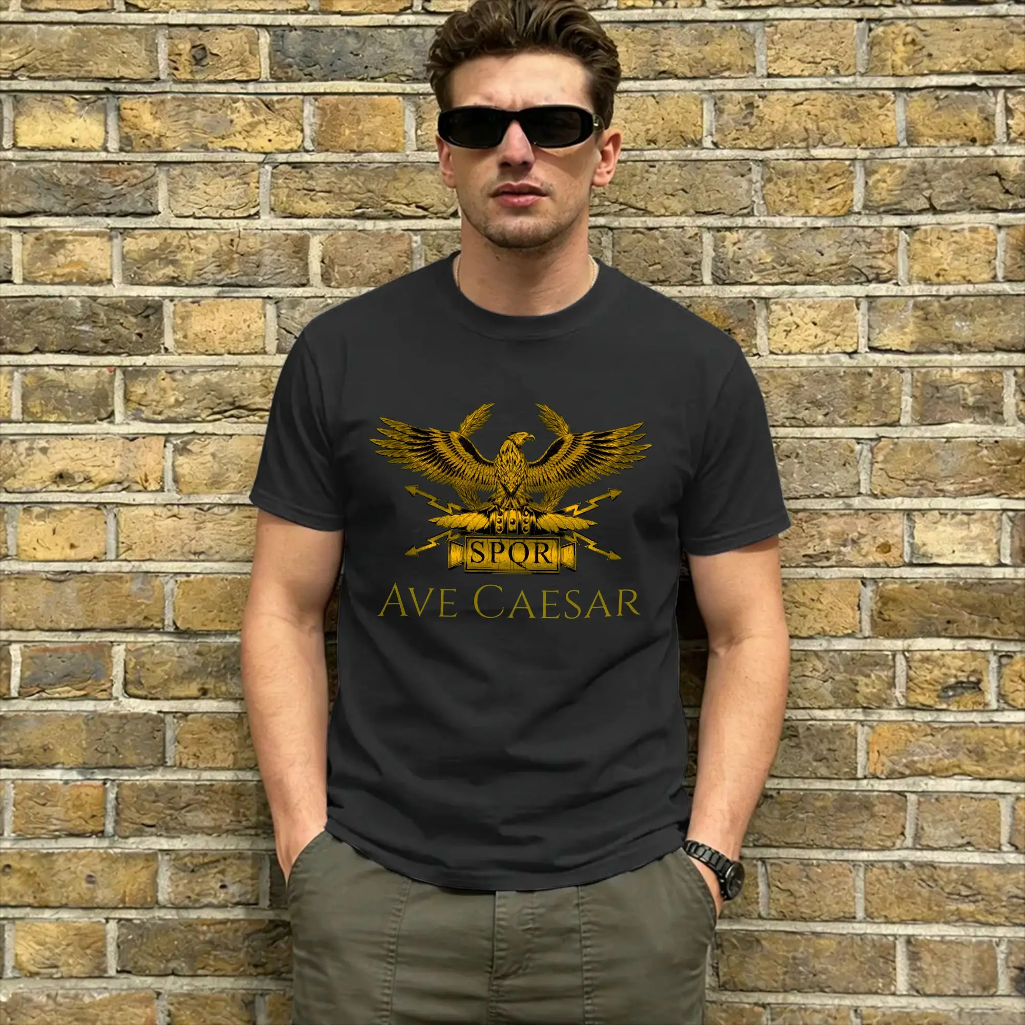 Ave Caesar T-Shirts Men  Vintage Cotton Tee Shirt Round Neck Short Sleeve T Shirts Graphic Printed Clothes