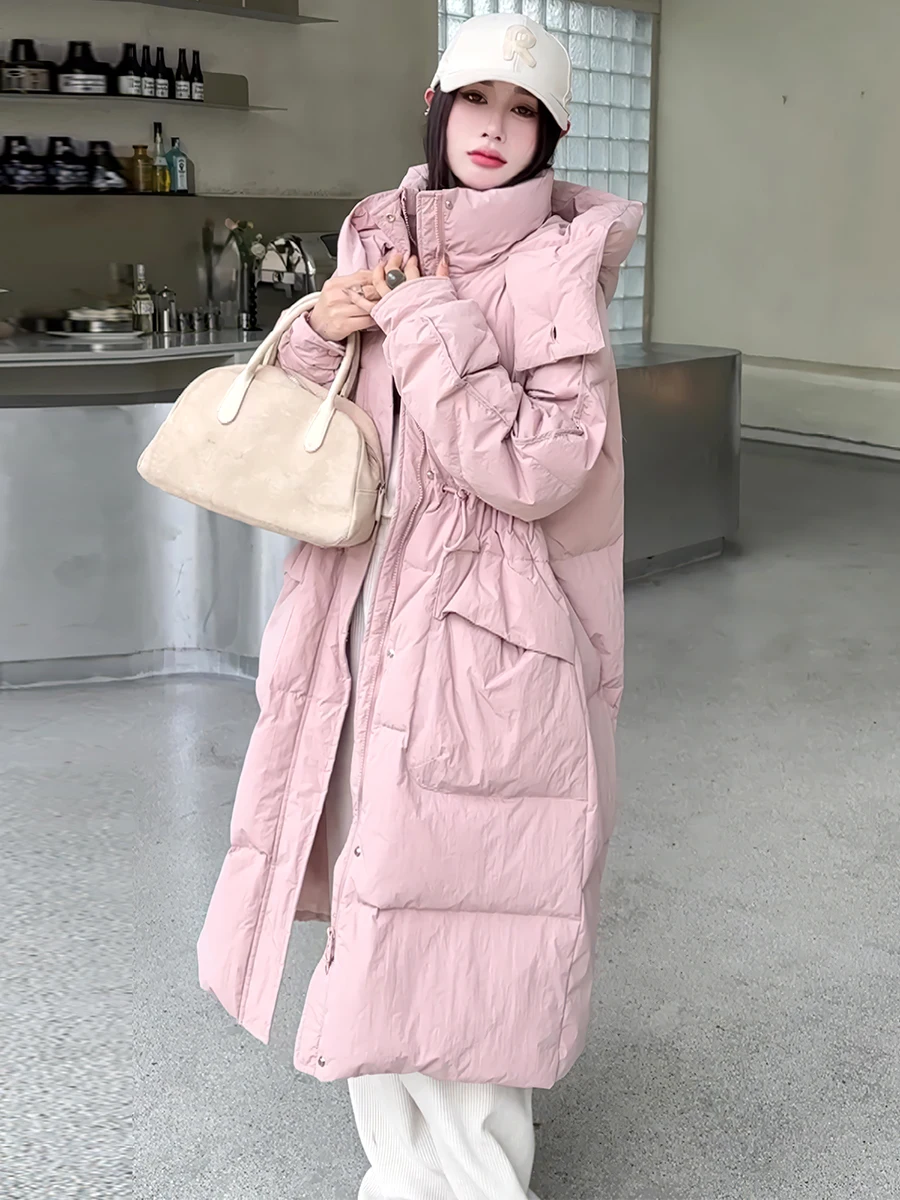 

Winter Thiened Long White Du down Jaet Women's Faionable Versatile Warm Coat Commute Sle Hooded Outerwear