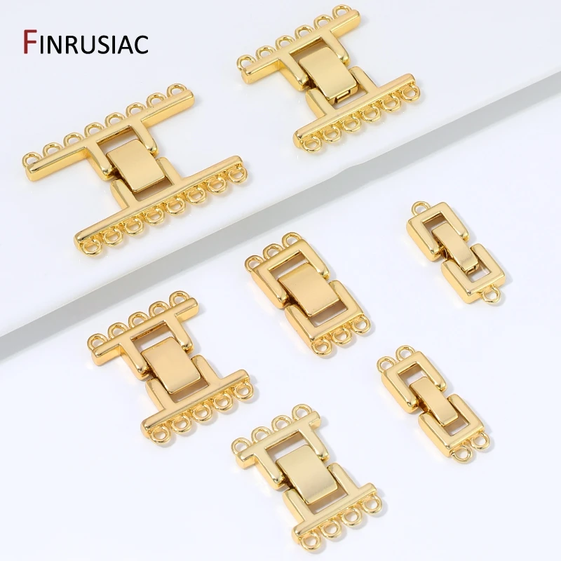 Multi‑Strand Pearl Clasp 18K Gold Plated Brass Connector Buckle Fastener for DIY Necklace Bracelet Jewelry Making Findings