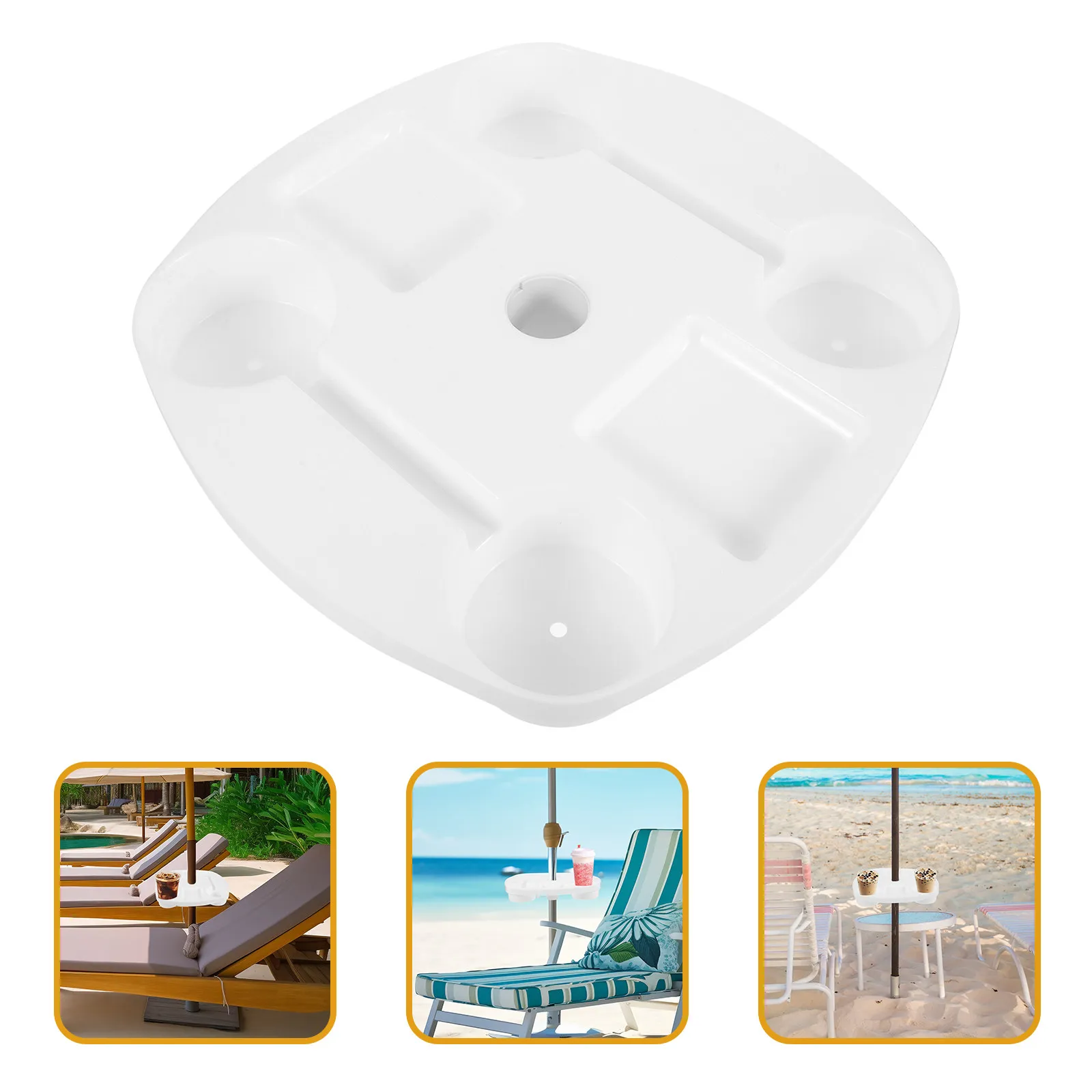 

Пластиковый поднос-органайзер для пляжного столика, патио, бассейна, улицы, с держателями для стаканов и отсеком для закусок, устойчивое крепление, подставка для напитков