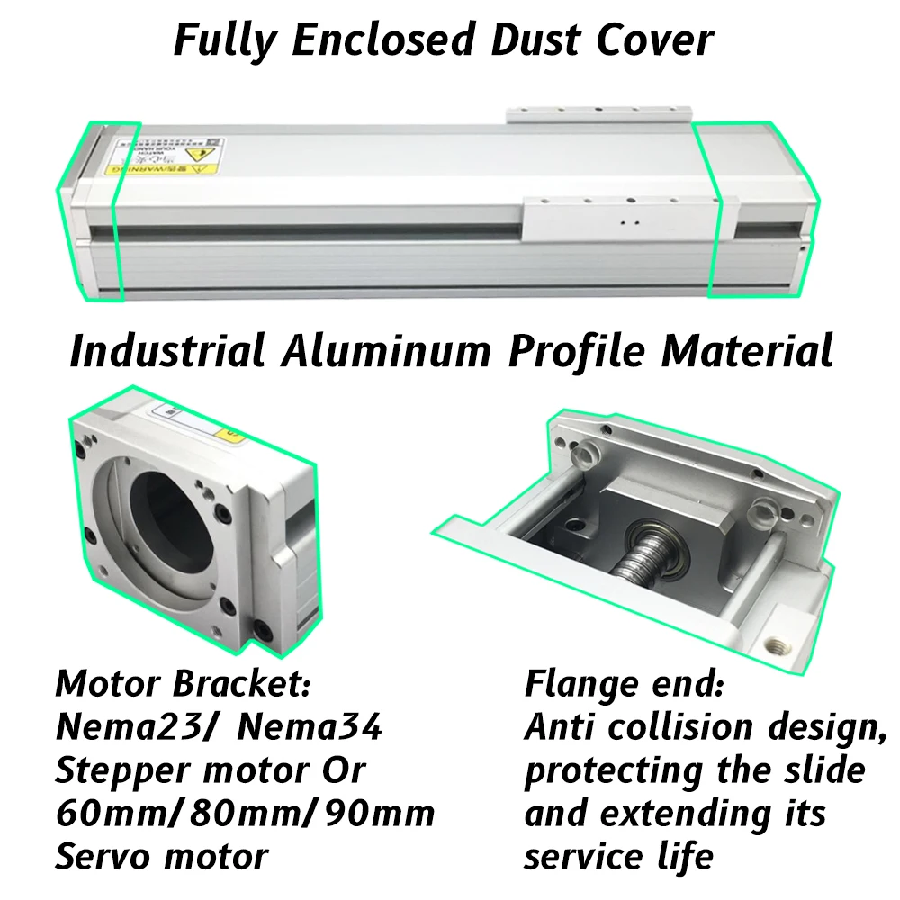 Imagem -03 - Cnc Totalmente Fechado Mesa Deslizante Tampa de Poeira de Alumínio Estágio de Guia Linear Xyz Linear Módulo de Atuador Mesa de Deslizamento do Motor 125 mm de Largura