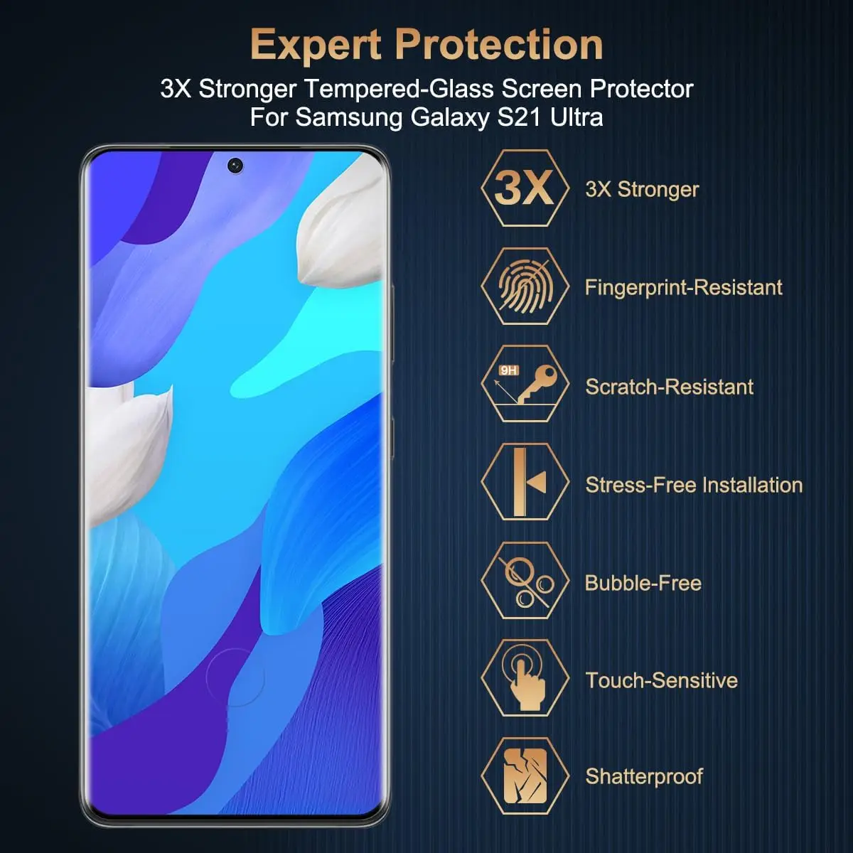 For Samsung Galaxy S22 Ultra S23 Ultra 5G, HD Curved Four Sides Glue Screen Protector 3Pcs 9H Tempered Glass