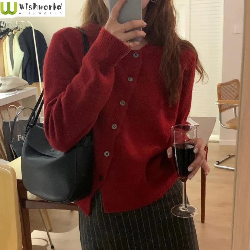 

Oblique Button Sweater Coat Women's Cardigan 2022 New Autumn and Winter Fashion Short Loose Lazy Wind Knitted Top