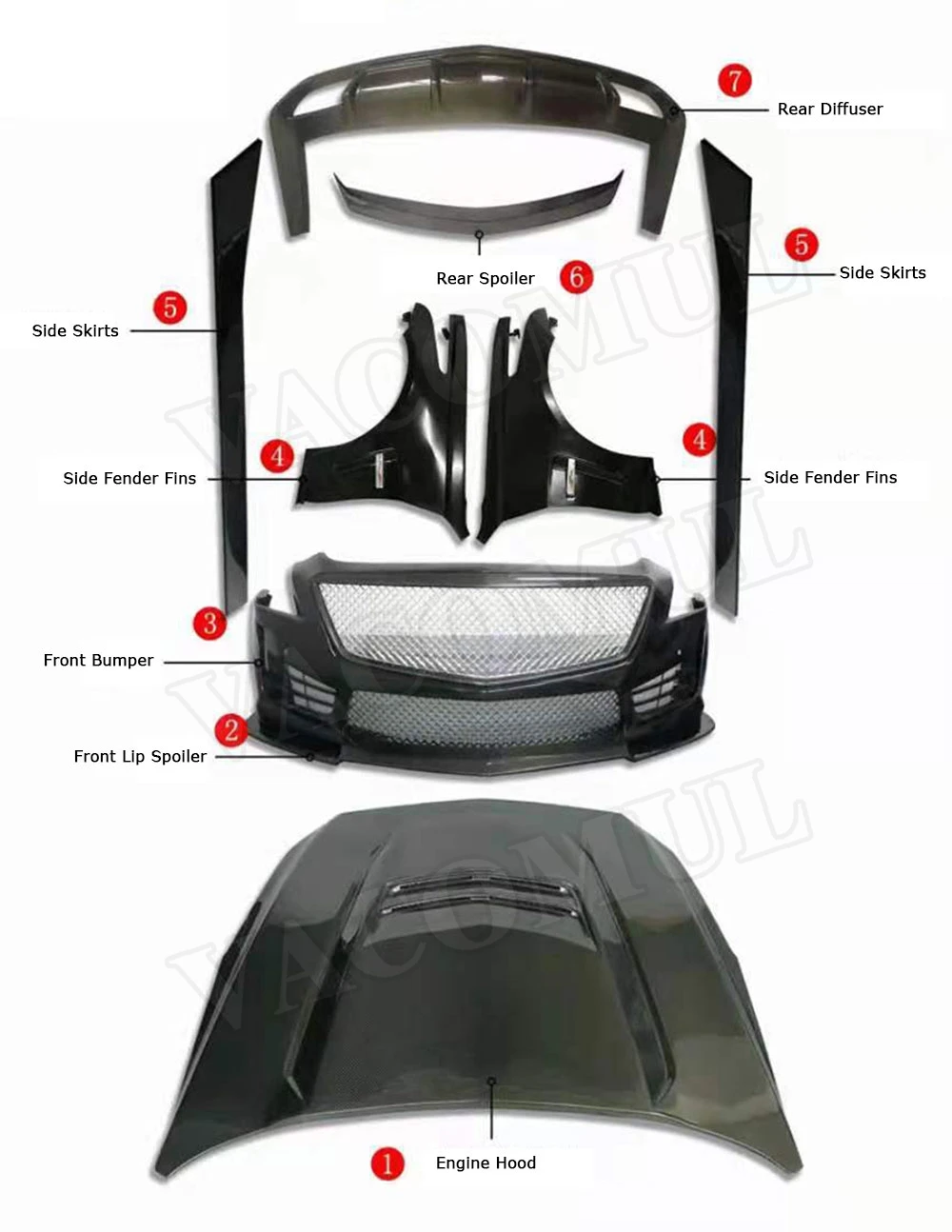 

Carbon Fiber Front Lip Side Skirts Fender Engine Hood Rear Wing Front Bumper for Cadillac CTS Sedan Sport 2015-2020