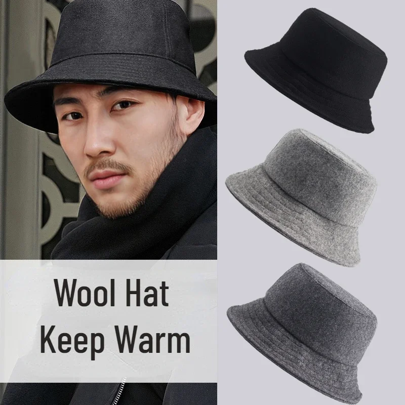 2024 Men Winter Bucket Hat for Women Unisex Fisherman Hat Wool Keep Warm Windproof Solid Color Big Brim Face Smaller Designer