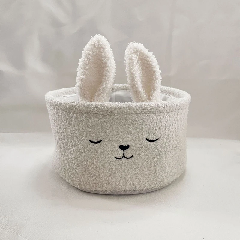 Korean Ins Storage Basket Cute White Rabbit Plush Toy Snack Storage Box Children\'s Room Desk Car Remote Control Storage Bucket