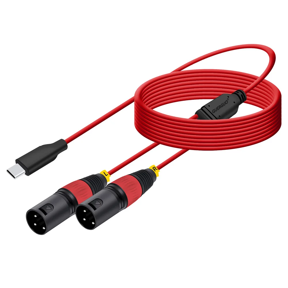 Przedłużacz audio stereo USB Typ C męski na podwójny 3-pinowy XLR męski/żeński, ekranowany, do smartfonów, laptopów i głośników — zdjęcie produktu 7