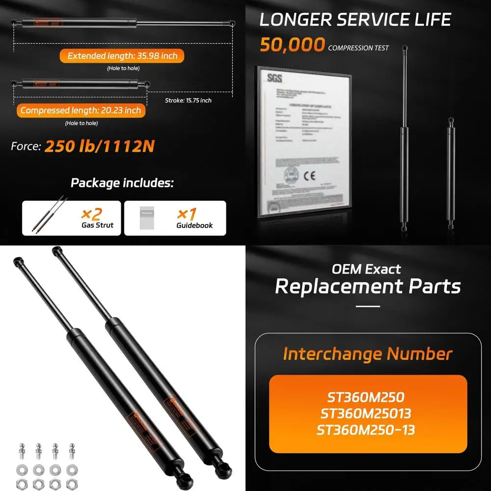 

36 250lb Gas Struts for Tonneau Cover, Replacement Shocks for RV Undercover Truck Bed, Set of 2