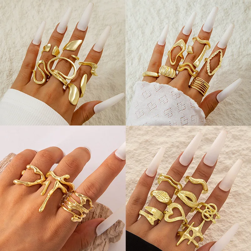 European and American hollowed-out electroplated ring, geometric design, butterfly open set for women, INS style, little crab