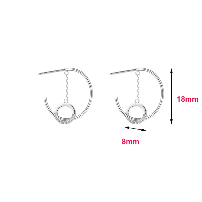 Real 925 Sterling Silver C-type Geometric Zircon Round Stud Earrings For Women Classic Fine Jewelry Exquisite Accessories