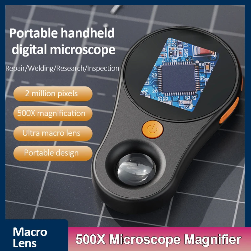 

500X Digital Handheld Microscope Magnifier 2MP Pixels HD IPS Color Screen with LED Light for Repair/Welding/Research/Inspection