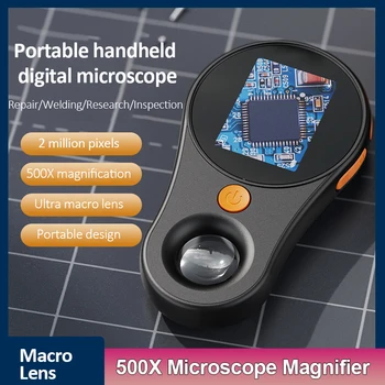 500X Digital Handheld Microscope Magnifier 2MP Pixels HD IPS Color Screen with LED Light for Repair/Welding/Research/Inspection