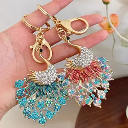 Peacock Keychains for Women Cute Rhinestone Animal Key Chain Charm Purse Handbags Charms Bag Backpack Tote Pendant Accessories