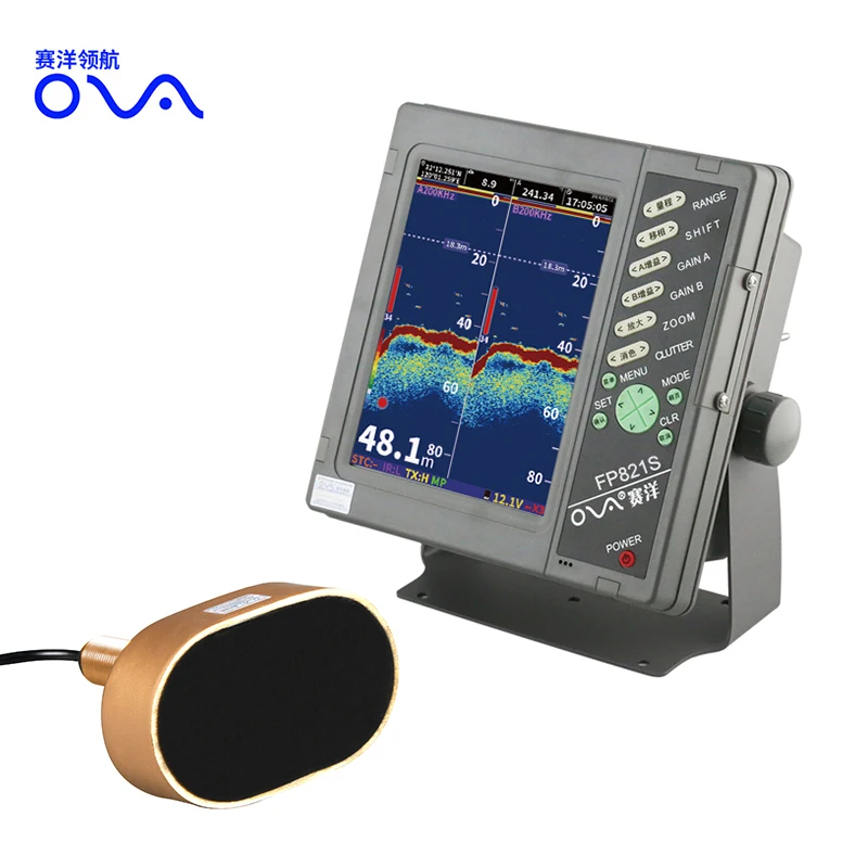 8 Inch Sonar Deep Sea Device Fish Detector Commercial Fish Finder 1kw Fish Finder Fishing Equipments 50&200KHZ