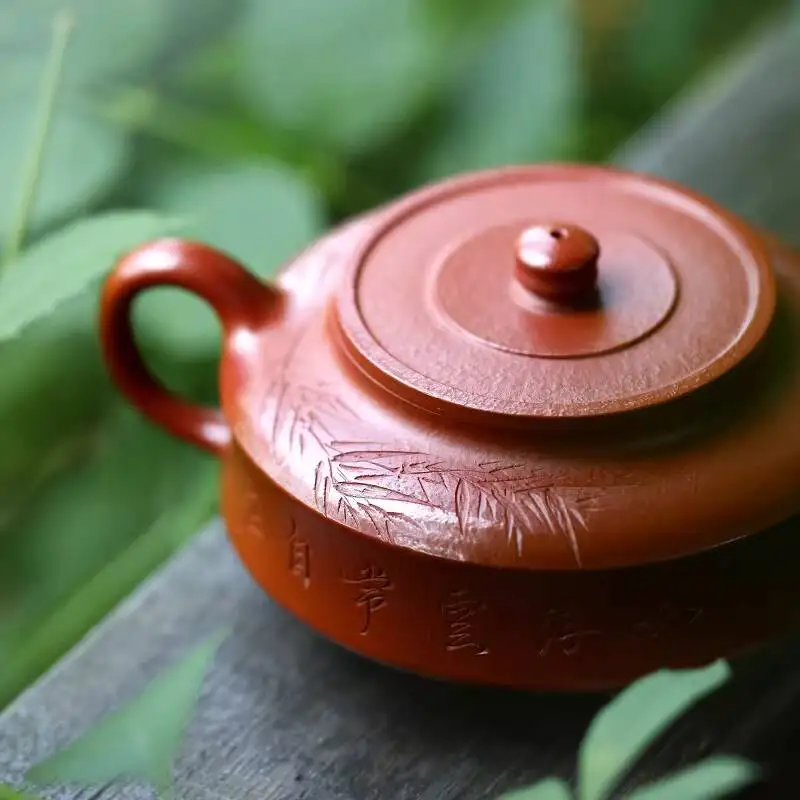 [Changtao]Yixing Zisha Teapot, Fully Handmade Tea Pot, Pot For Brewing Tea, Red Clay Zhoupan 250Cc