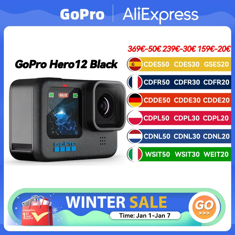 【EU Stock】GoPro HERO12 Black Action Camera HyperSmooth6.0 5.3K60fps Video 27MP Go Pro12 helmet Sport Camera