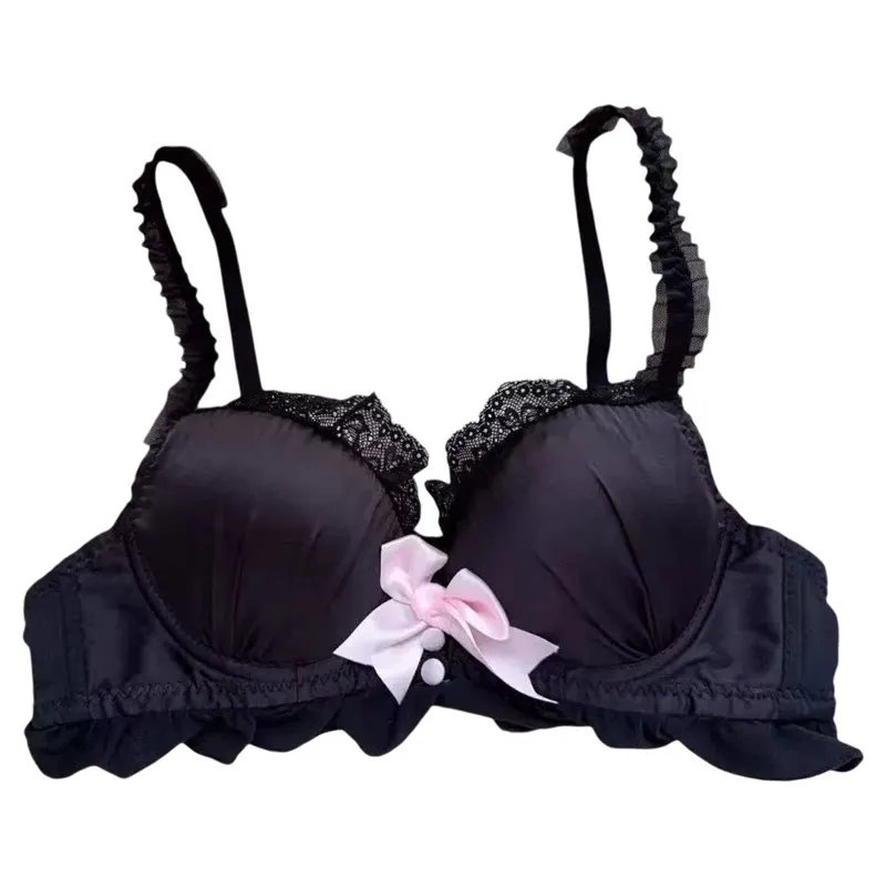 Embroidered Ruffled Shell Women Bra Underwear Cute Sweet Push Up Bra Panties Set Fresh Bow Triangle Cup Girl Lingerie Set