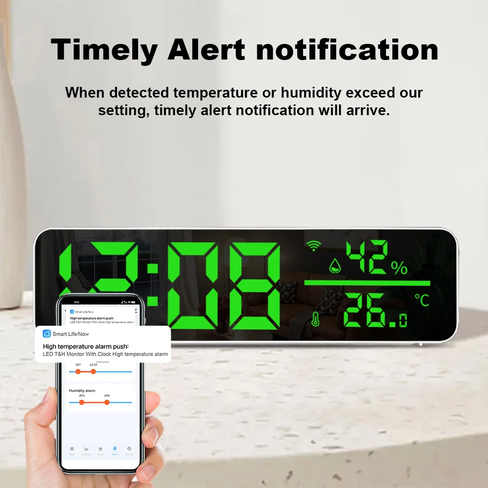 WiFi Digital Clock with Temperature and Humidity Sensor APP Smart Alarm LED Time Display Real-time Monitoring Temp Humidity