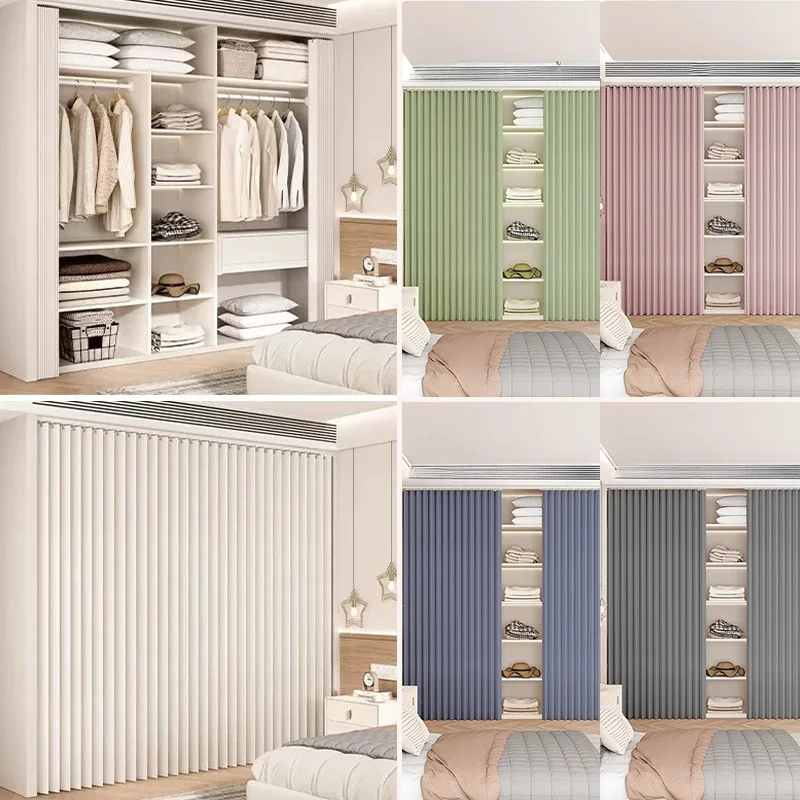 Open Closet Dust‑Proof Curtain Set Foldable Wardrobe Cover Curtain with Self‑Adhesive Track for Cloakroom Home Decoration