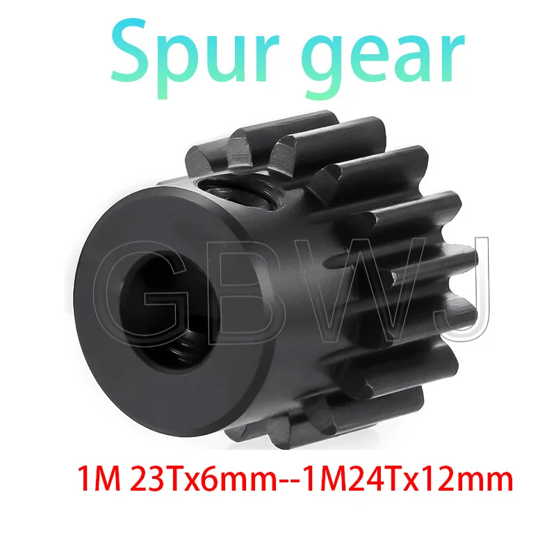 1Pcs Module 1 Motor Gear 1M-23T/24T SC45#Carbon Steel Material Blackening Spur Gear Bore Size 6/6.35/7/8/10/12mm