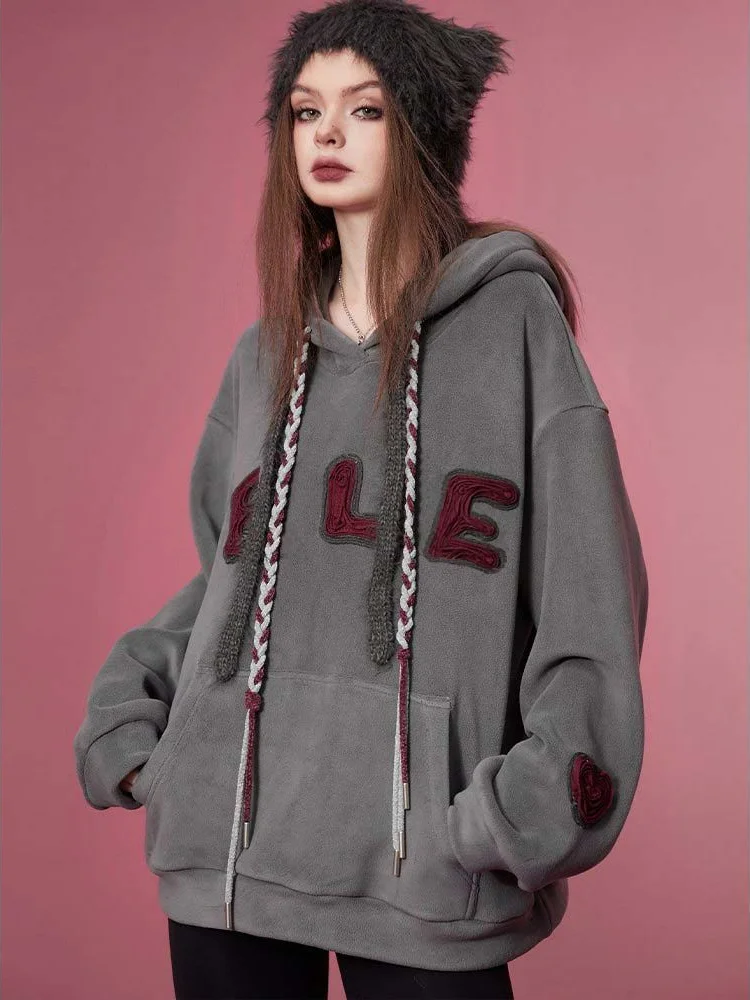 

Американский повседневный модный кардиган-свитшот оверсайз на флисовой подкладке, осенне-зимняя новинка, ретро, персонализированный, универсальный