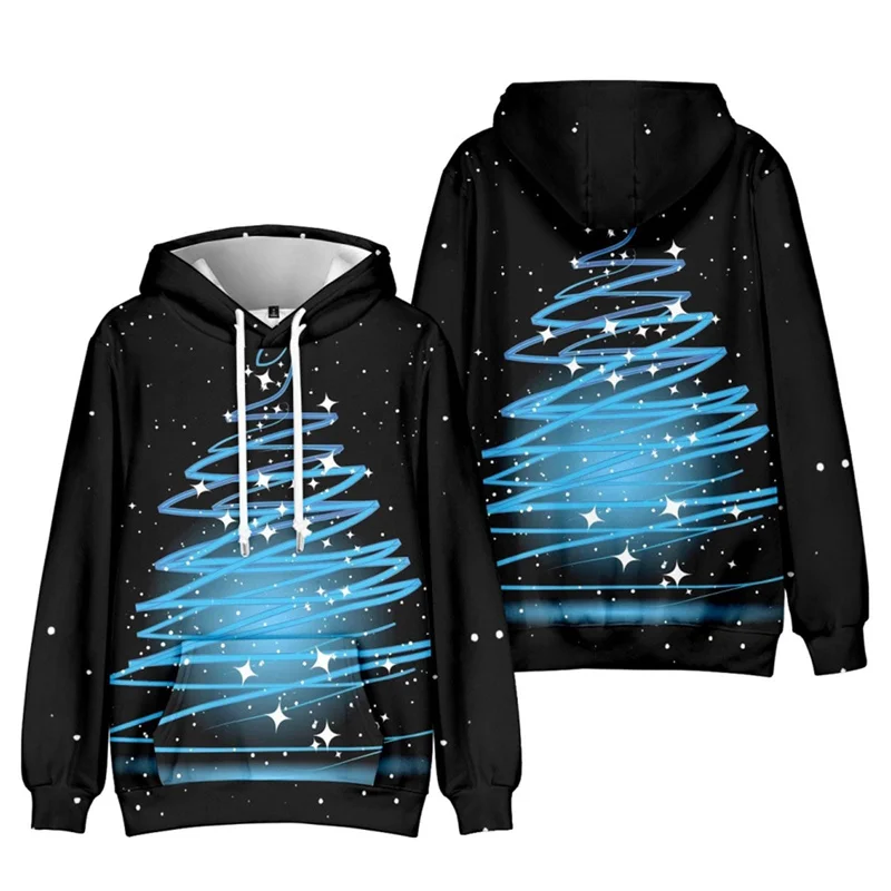 Colorful Fireworks Pattern Hoodie For Men Christmas Tree 3D Printed Long Sleeve Casual Pullover Tops Hoodies Loose Sweatshirt