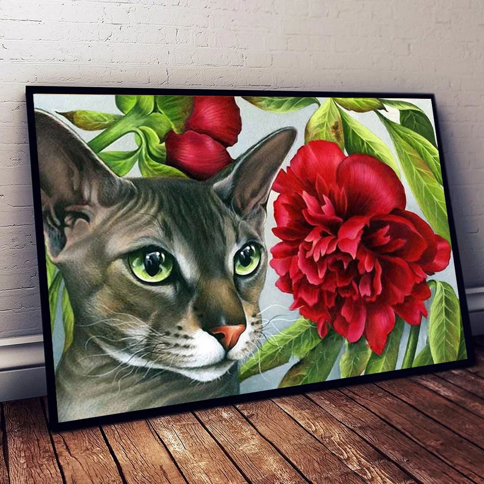 Full Drill Diamond Mosaic Scenery Pet Diamond Painting Cross Stitch Kit 5D Cat Flower Rhinestone Pictures Home Decor Gift