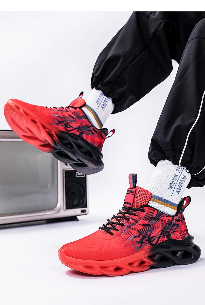 Atmungsaktive Laufschuhe für Herren, modische Sneaker mit Farbverlauf und spezieller Sohle, leichte, stoßdämpfende Sportschuhe mit Schnürung. – Detail 17