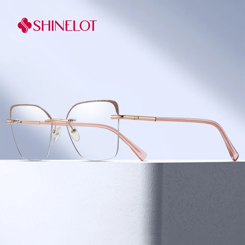 91745 إطار نظارات نسائي رائع بدون إطار على شكل عين القطة وحجب الضوء الأزرق لحماية العين نظارات نسائية على طراز الشباب