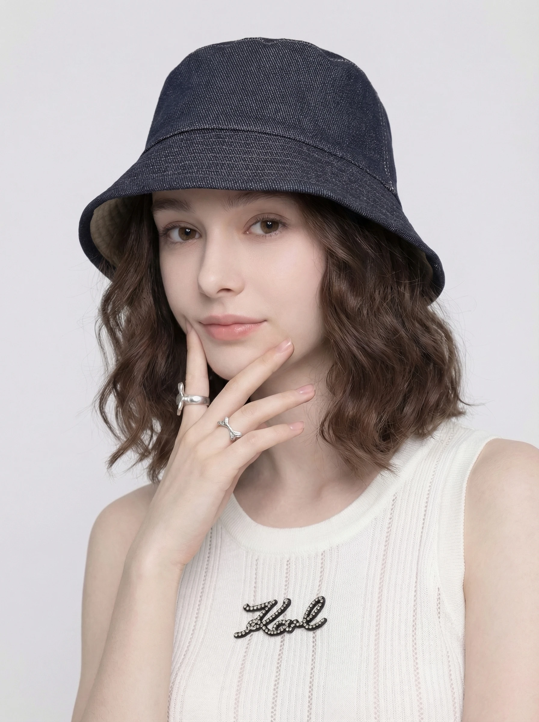 naits-keits-double-sided-wear-outdoor-denim-fisherman-hat-women's-sunshade-hat-simple-fashionable-wide-brim-round-top-cap