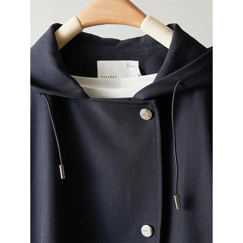 Hooded Short Windbreaker Coat Ladies 2025 Spring Autumn New Jacket Female Loose Design Sense Outerwear Niche Overcoat Women Tops