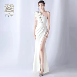 New Sky Blue Evening Dress One Shoulder Side Slit Ruffles Sexy Long Ball Gown Elegant Party Luxury Gala Dresses Woman 2024