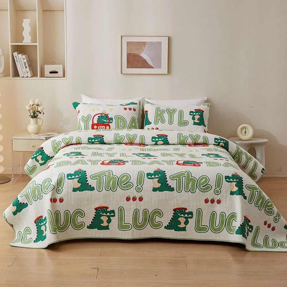 

Kids Cartoon Cotton Quilt Set 3PCS Bedspread on the Bed Queen Twin Size Summer Quilted Coverlet for Bed Thin Comforter