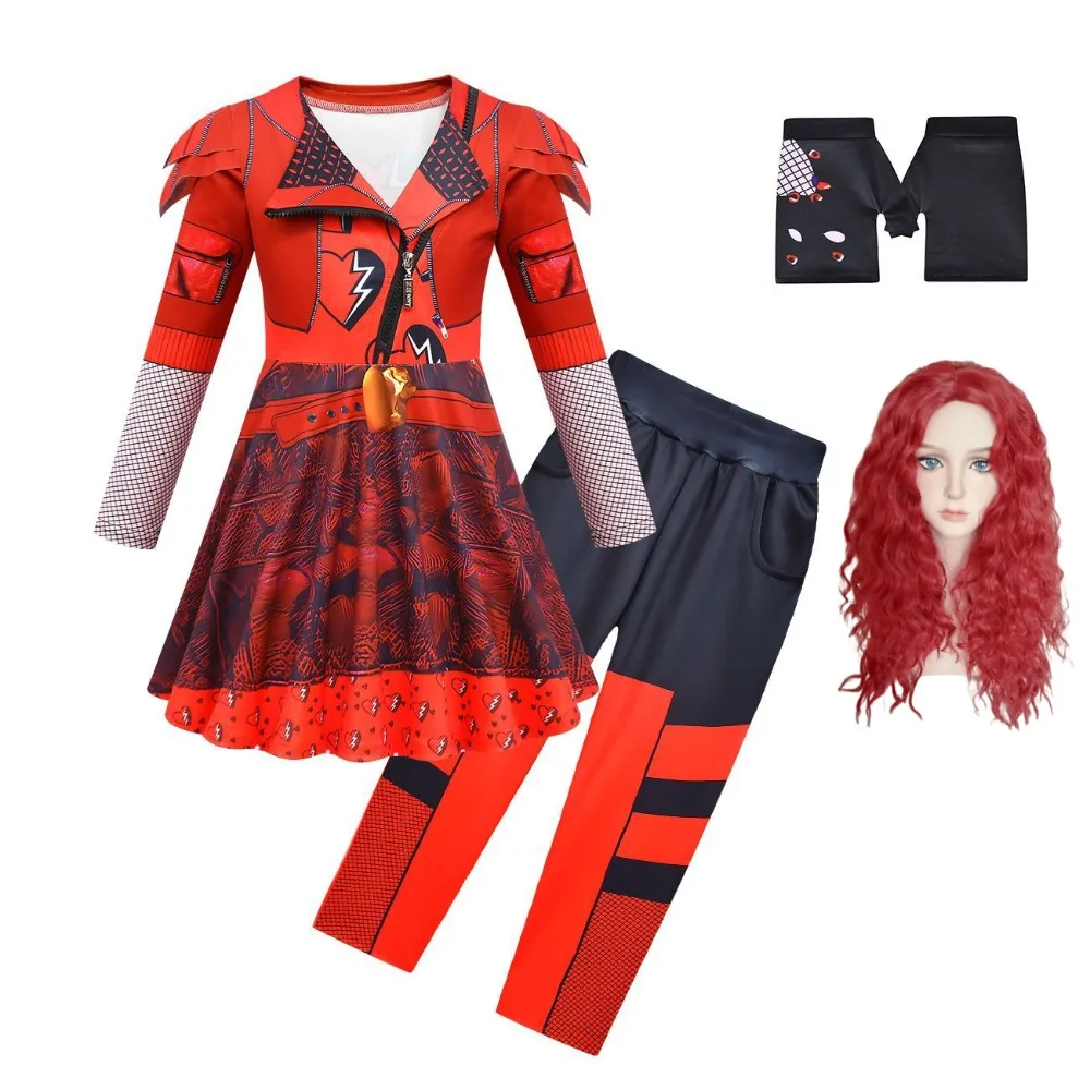 Movie Rise of Red Mal Cosplay Costume Evie Des Disguise Full Set Kids Girls Outfits Halloween Carnival Party Clothes Role Play