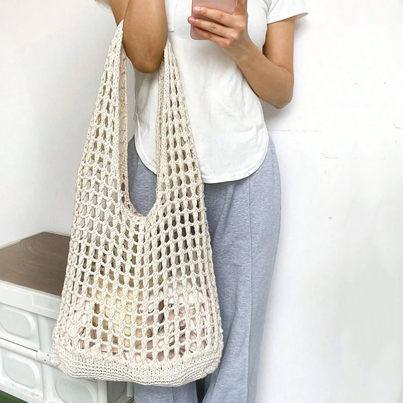 Mode Häkel taschen für Frauen Sommer Strand Einkaufstasche ästhetische Tragetaschen Handtasche böhmisch gewebte Strick Umhängetasche – Detail 6