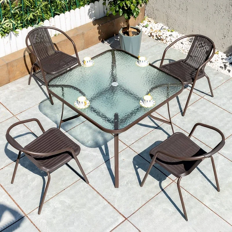 Outdoor round table 4 chairs set balcony comfortable garden lounge set courtyard stackable tuinmeubelen sets lounge furniture