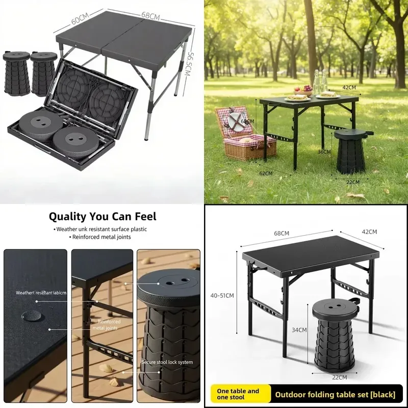 Lightweight Heat Resistant Durable Folding Table and Chair Set Portable Outdoor Camping Kitchen Furniture