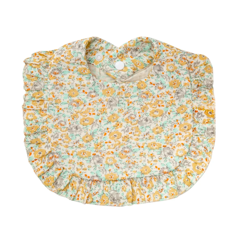 Bloemenprint Slabbetjes Verstelbare Snap Speeksel Handdoek Gegolfde Rand Mousseline Katoen Spuugdoekjes Regenboog A-klasse Meisjes Voeden Sjaal