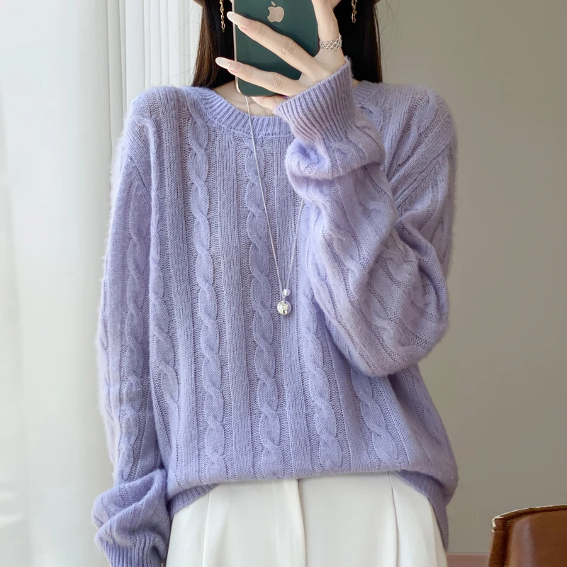 

Women Wool Thickening Sweater O-neck Twisted Pullover Autumn Winter Cashmere Casual Knitwear Long Sleeve Bottoming Tops