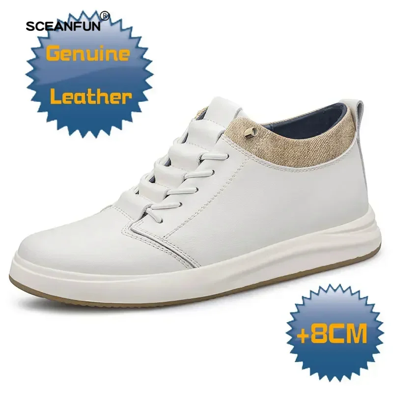 Board Heren Echt Lederen Sneakers Lift Schoenen Zwarte Hoogte Oplopende Schoenen Mannen Luxe 6Cm 8Cm Wit Casual Lift Werk