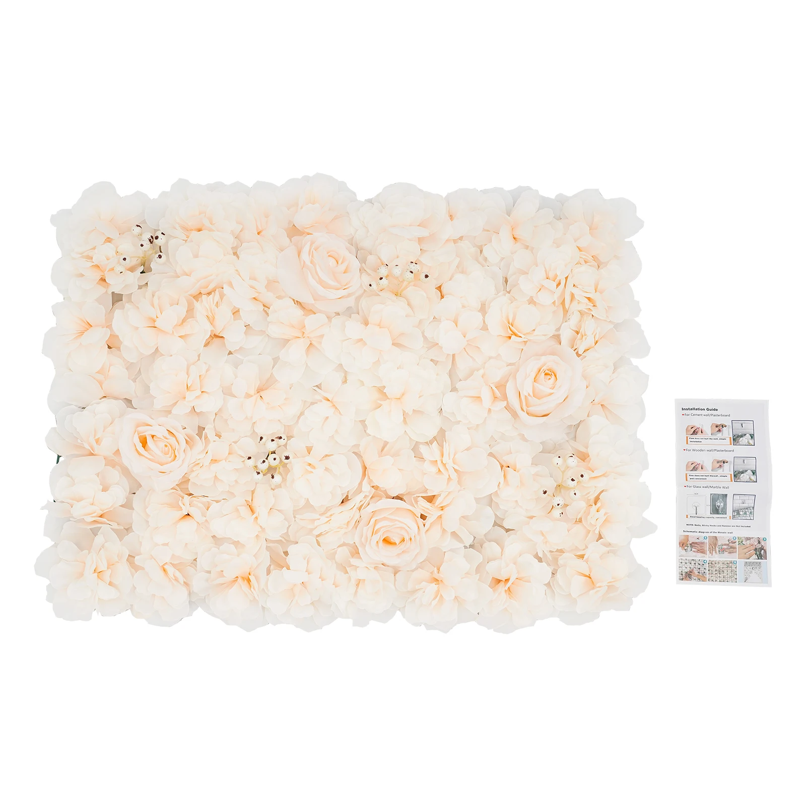 6-teiliges Set Pflanzen-Blumen-Wand Bestickte Kugel Künstliche Blumenwand-Platte Weiß Frucht+Hell-Champagner Prachtvolle Rose – Detail 11