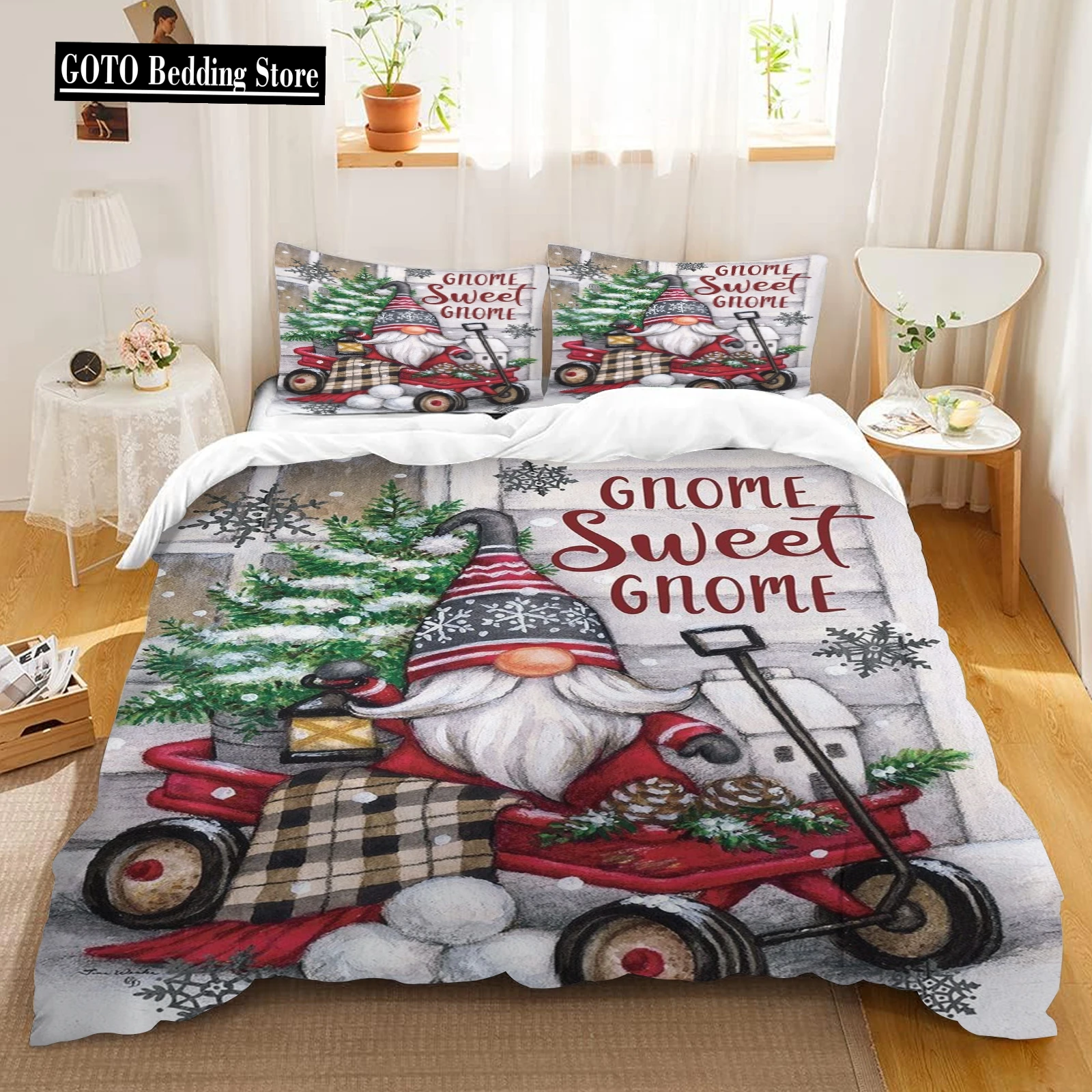 

Santa Claus Duvet Cover Set with Pillowcases No Filling WashedBedding Set of 3 Pieces King Size Bedding Set Christmas Gift