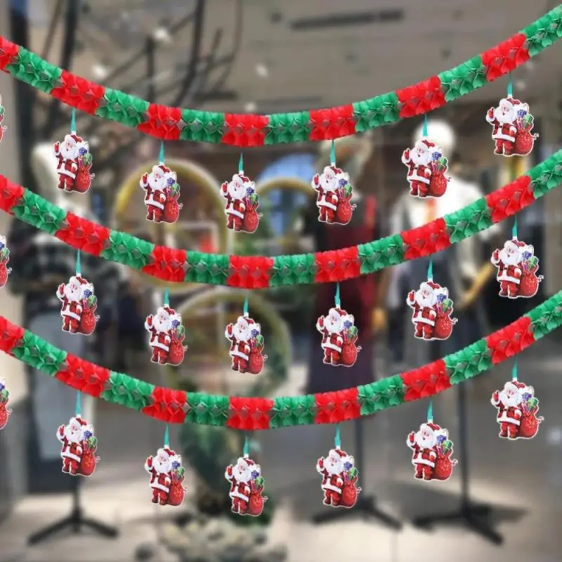 Christmas Banner Decoration Holiday Party Honeycomb Paper Pull Flower Pendant Santa Ceiling Arrangement Decoration Banner