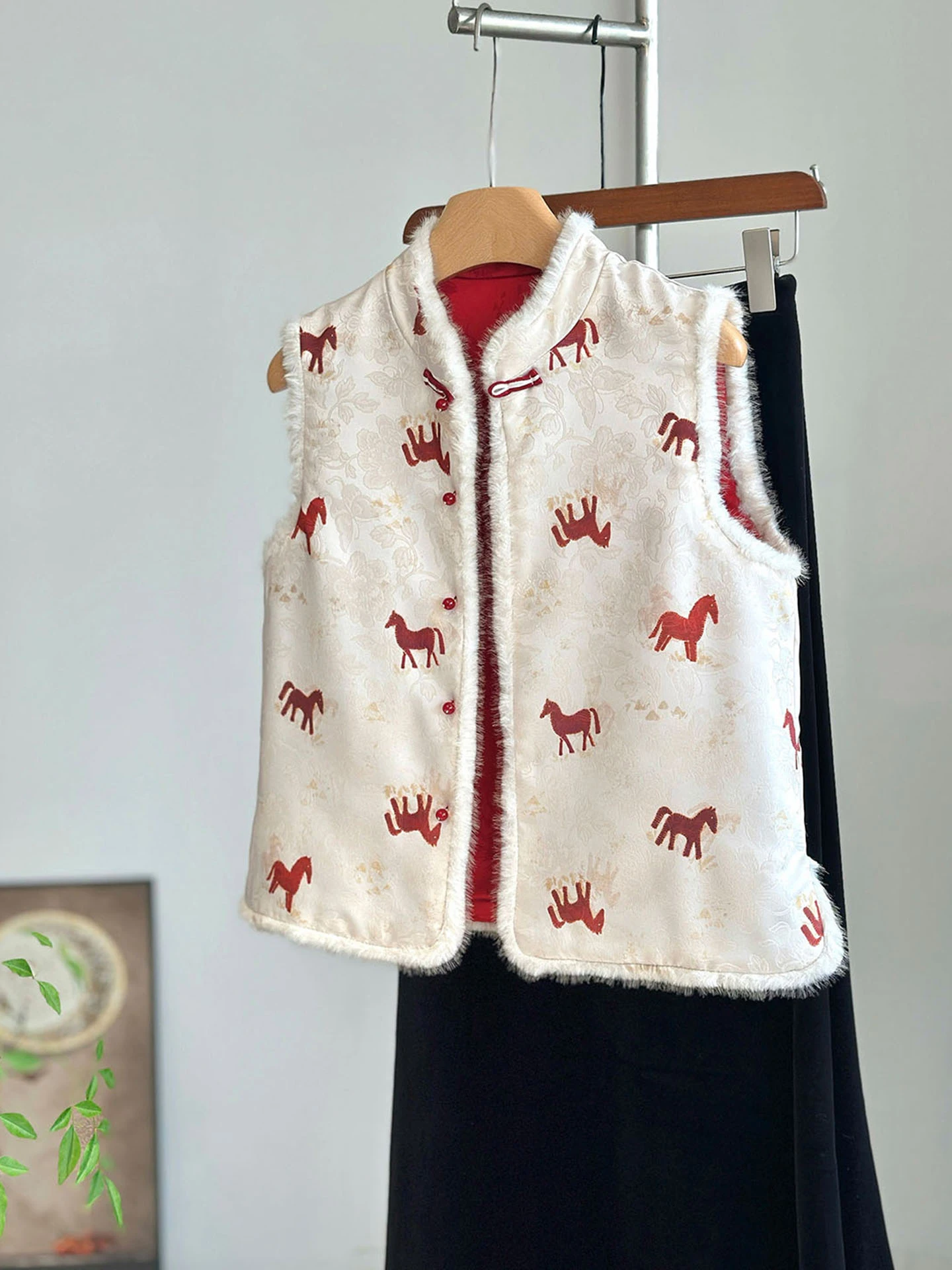 

Двусторонняя утепленная хлопковая куртка-жилет красного цвета в китайском стиле для осени и зимы, модная, с эффектом омоложения