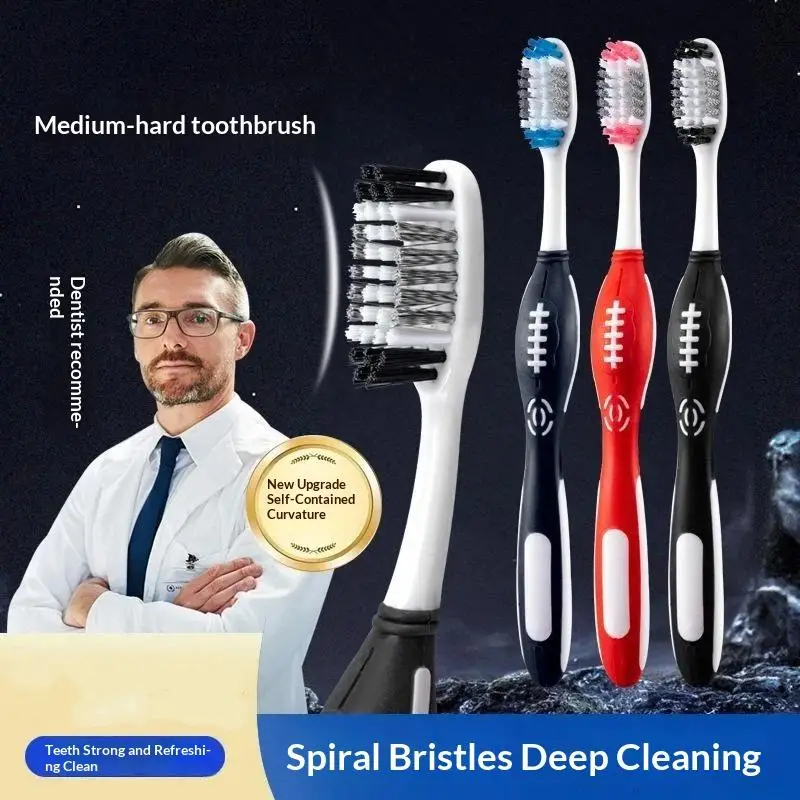 3 PCS Medium Hard Bristle Toothbrush Spiral Bristles Non Slip Grip For Adults Daily Oral Care Deep Teeth Cleaning
