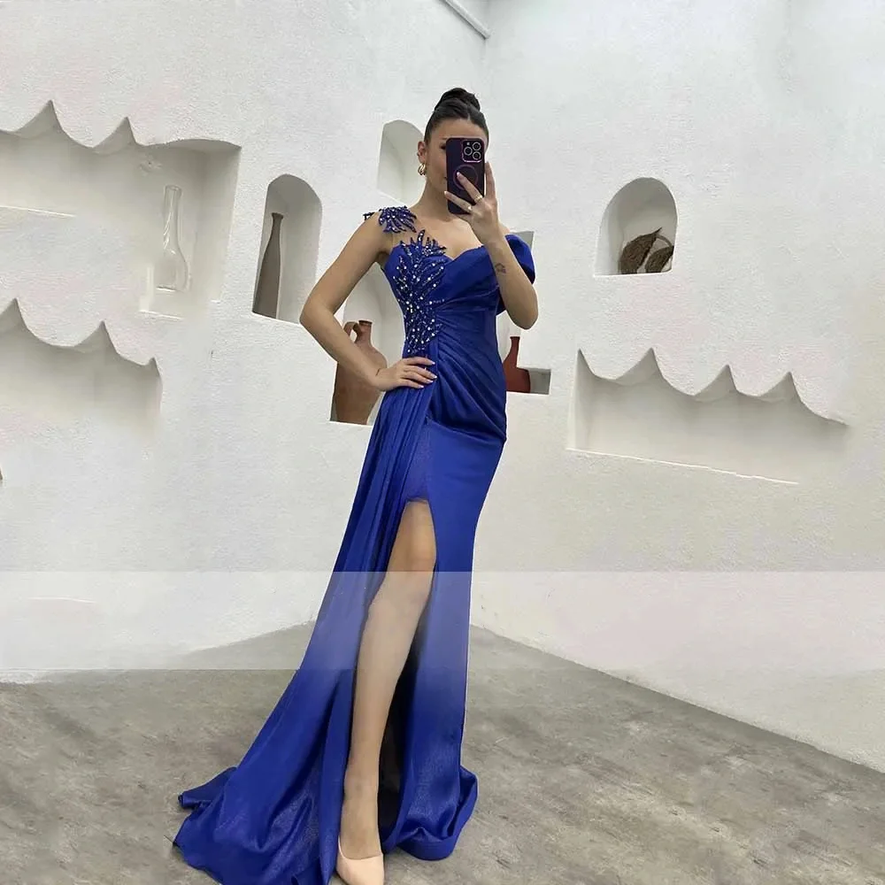 Arab Prom Dresses for Women Sleeveless Floor-Length Lace Appliques Mermaid Formal Evening Dress Long Wedding Party Gown