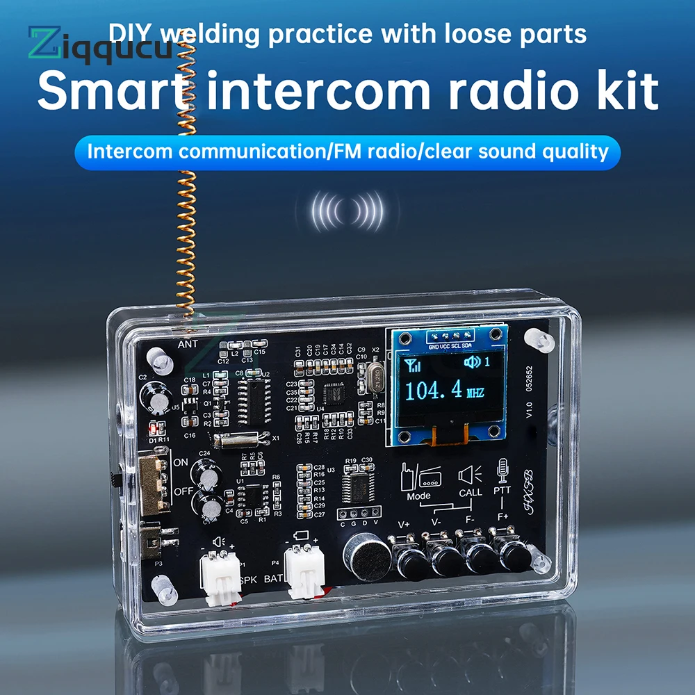 

FM Radio DIY Kit with Walkie Talkie Function 0.96" OLED Screen Wireless Intercom FM Radio Welding Practice Loose Parts